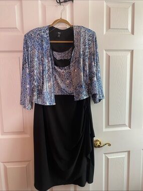 2X Plus Midi Dress Blue Paisley Sequin Jacket Cocktail party Wedding 18W Miami